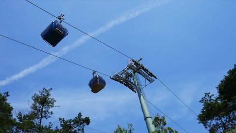 Cable cars of The Everland Theme Park in Yongin city, Gyeonggi-do province, South Korea / 1 April 2016.