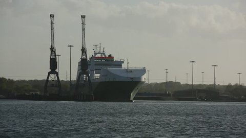 Cargo ship in Southampton, England, Europe