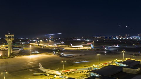 Istanbul, Turkey; May 02, 2016: Ataturk Airport Landing Airplanes Hyperlapse Action in a hour
