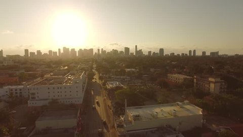 Beautiful Miami Aerial view - Sunset / Sunrise. 
Natural Sepia colors of the city.