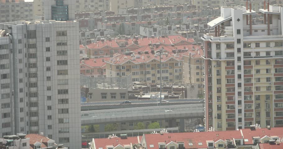 4k urban city busy traffic jams,QingDao,china.highway street & business houses building,air pollution. gh2_11350_4k
