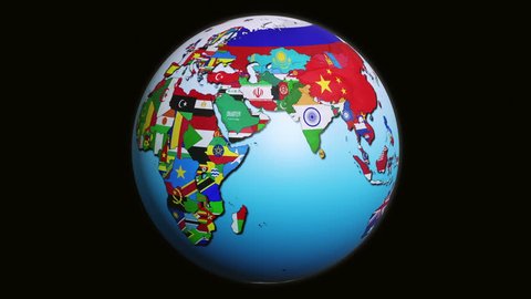 Full HD Loopable Globe with ALL Countries Flags