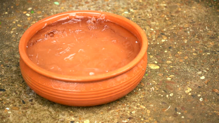 earthenware with fresh water in the raining