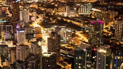 KUALA LUMPUR, MALAYSIA - FEBRUARY 07, 2016: Aerial cityscape time-lapse of the city at night on February 07, 2016 in Kuala Lumpur, Malaysia.
