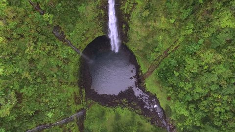 Aerial shot of big waterfall - Akaka falls, Big Island, Hawaii, 2016.