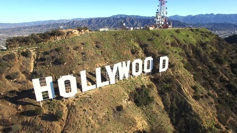  Los Angeles, California, February, 2016: High quality aerial shot of Hollywood sign letters