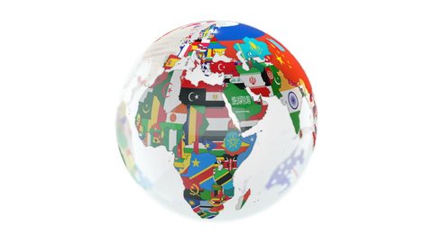 3D globe with national flags - seamless loop 4k 3D animation