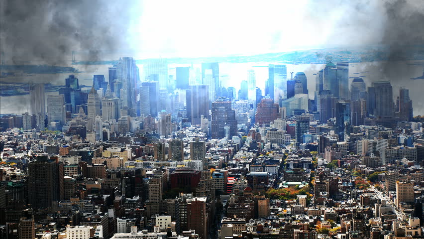 Lightning strikes light up clouds over New York city