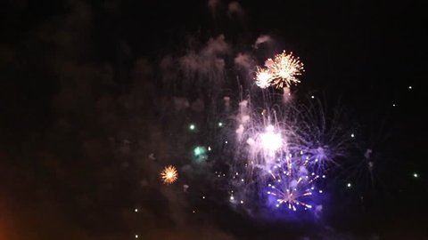 Colorful fireworks at holiday night HD 1080p.