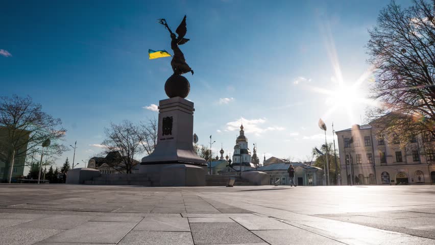 Monument of Ukraine Independence at Constitution Square in Kharkiv