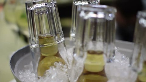 beer bottles in a bucket of ice