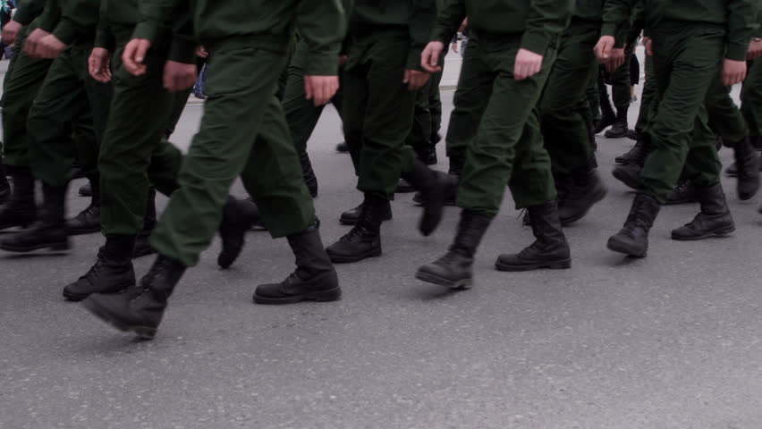 soldiers marching through the city