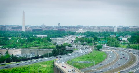 Washington DC Timelapse with rush hour traffic wide of The Washington Monument and Jefferson Memorial at 2 seconds per frame in 4K. Available in HDR.