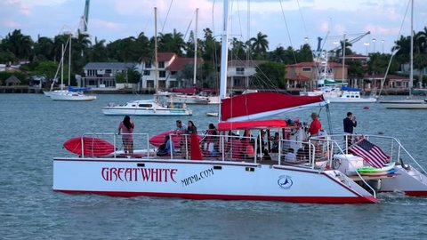 Fun cruise on a catamaran at Miami Bay - MIAMI, FLORIDA APRIL 10, 2016