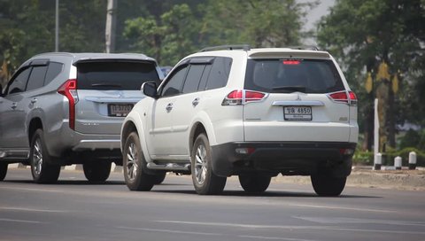 CHIANGMAI, THAILAND -MAY 8 2016:  Private car of Mitsubishi Pajero Suv Car.   Footage at road no.121 about 8 km from downtown Chiangmai, thailand.