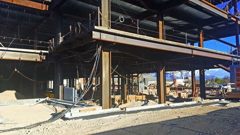 PROVO, UTAH-APRIL 2016: Tilt up-steel beam and girder building construction site of new hospital replacement. The new construction will replace over half of the campus with state of the art facility.