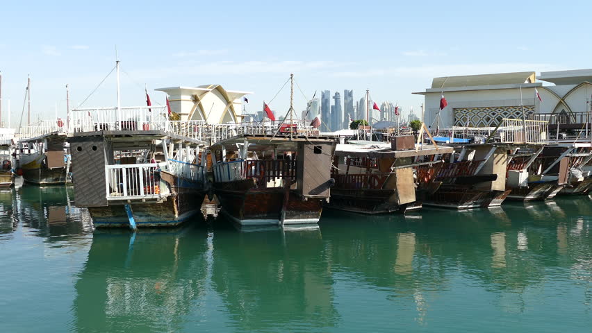 Traditional Dhow, Arab sailing vessels in the Dhow Harbour in Doha Qatar