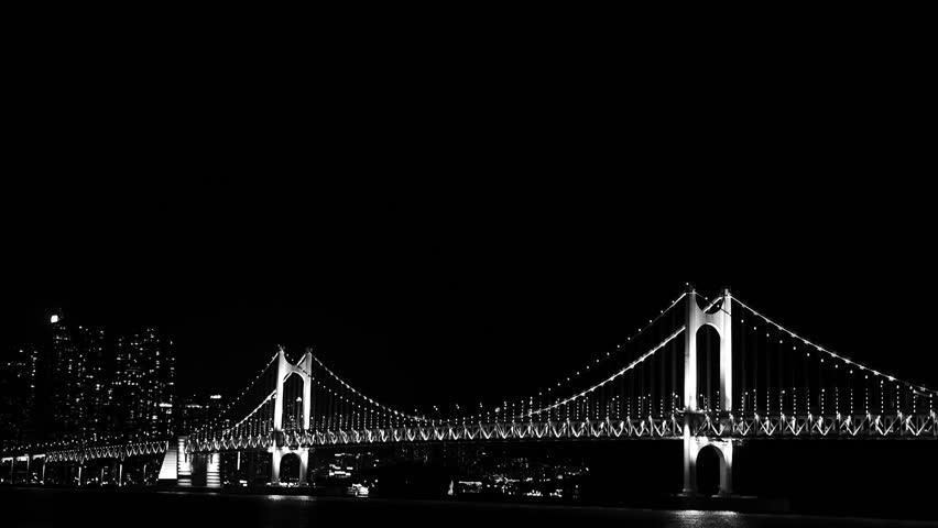 Black and White, Monochrome, Background, Gwangan Bridge at night in Busan, South Korea