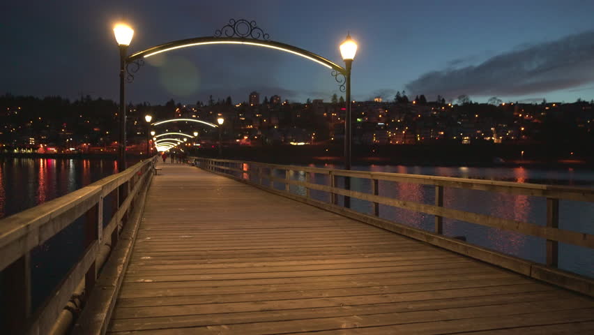 White Rock Pier Morning, BC 4K. UHD. White Rock Pier, BC. White Rock is a popular tourist destination on the west coast of British Columbia near the United States border. 

