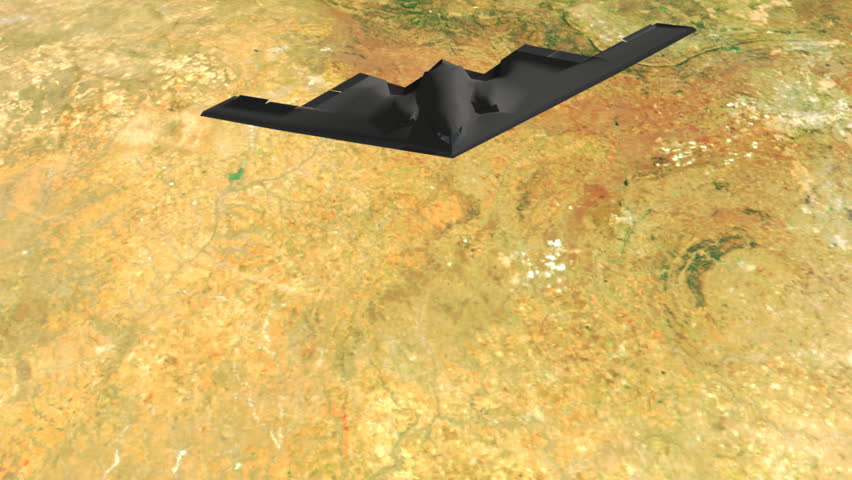 The U.S. billion dollar B2 Bomber flying over the Middle East. (animation)