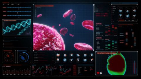Blood cells.Human cardiovascular system, Futuristic medical application. Digital user interface.