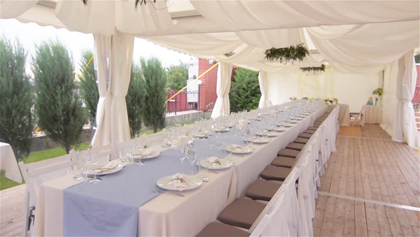 Decorated table for a wedding dinner, beautiful table setting
