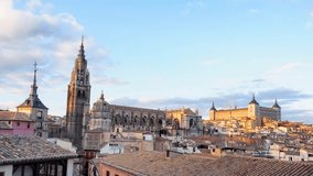 time-lapse video of Toledo old city with dusk sky, Spain