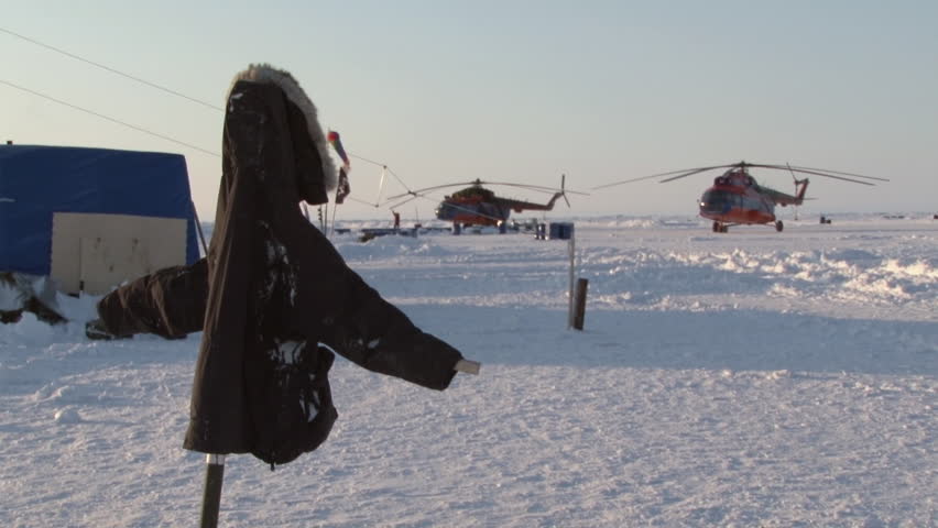 Ice Camp Barneo Arctic near the North Pole. Drift station on frozen Ocean near North Pole. With its integrated ice runway, caters for air borne tourist industry.