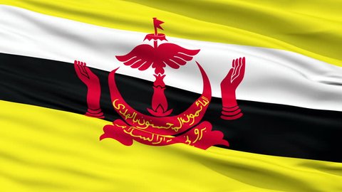 Bandar Seri Begawan Capital City Flag of Brunei, Close Up Realistic 3D Animation, Seamless Loop - 10 Seconds Long