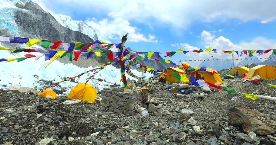 View of the Everest Base Camp on the Khumbu Glacier - Nepal, Himalaya.