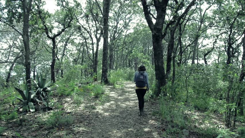 girl walking in forest