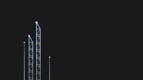 Antenna towers with radiowave signal. Vintage style animation on dark background.