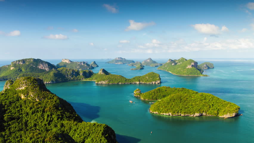 Group of islands view from mountain with running clouds time lapse