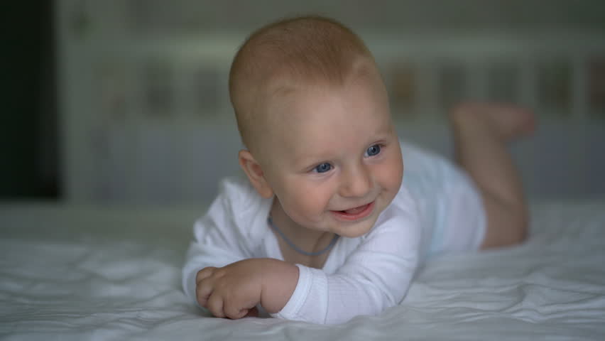 Cute Baby Laughing Lying On Stock Footage Video 100 Royalty Free Shutterstock