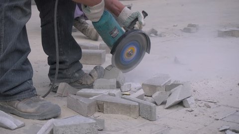 Worker Cutting The Concrete Slab Stock Footage Video 100 Royalty Free 1022083537 Shutterstock