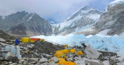 View of the Everest Base Camp on the glacier Khumbu- Nepal Himalayas.