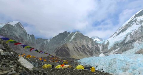 View of the Everest Base Camp on the glacier Khumbu- Nepal Himalayas.
