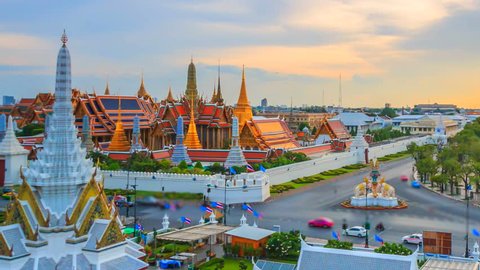 Time lapse landmark of Bangkok Wat Phra Kaeo or Temple of the Emerald Buddha in Bangkok City, Thailand 