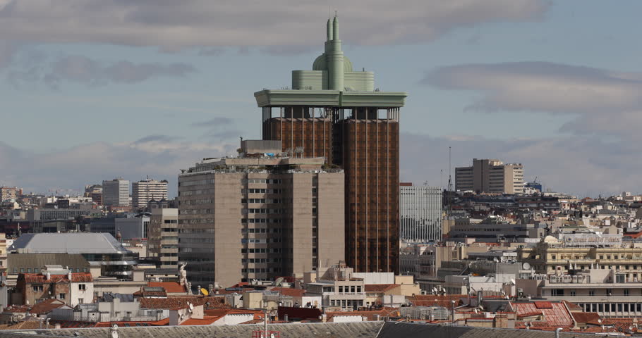 Madrid Aerial View Skyline and Columbus Towers Torres de Colon Buildings Rooftop ( Ultra High Definition, UltraHD, Ultra HD, UHD, 4K, 2160P, 4096x2160 )