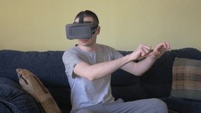 Man turning his head with a VR virtual reality headset on.