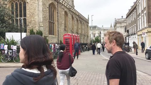CAMBRIDGE, UK - MAY 13 2016: An establishing clip of the historic centre of Cambridge  