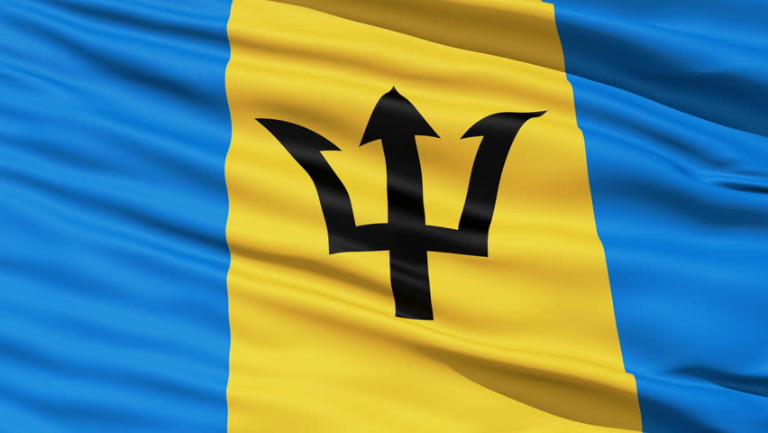 Fluttering Flag Of Barbados with blue for oceans, gold for sand and the colonial