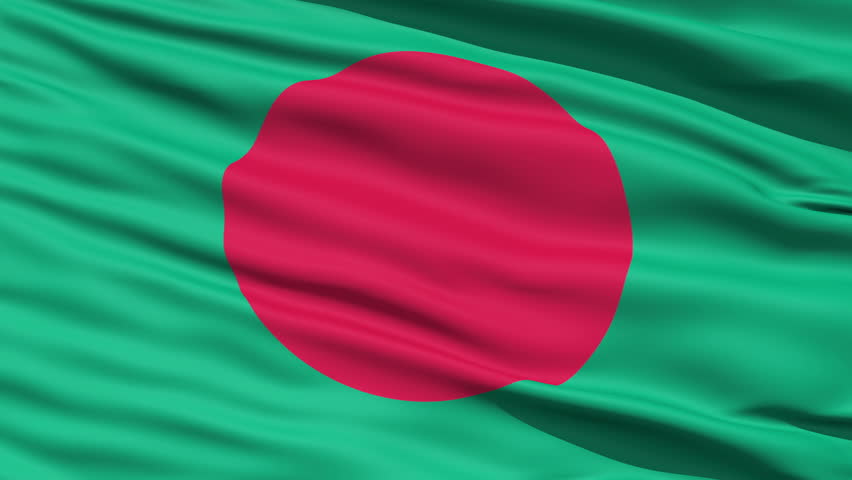 Waving Flag Of Bangladesh with a red disc symbolising the sun rising over green