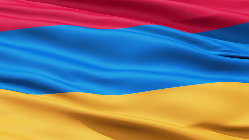 Waving Flag Of Armenia, a horizontal tricolor of red, blue and orange.