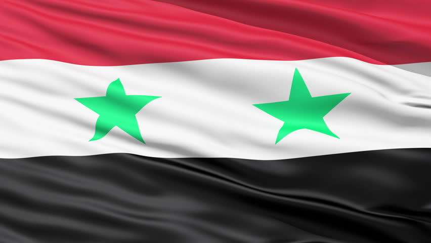 Waving Flag Of Syria with two green stars representing Syria and Egypt on equal