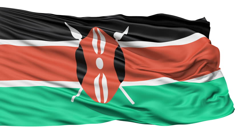 Flying Flag Of Kenya with a Maasai shield and spears symbolising defense of the