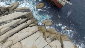 Cape Town BOS 400 Shipwreck Vertical Fly Up with Ocean - 4K Drone Footage