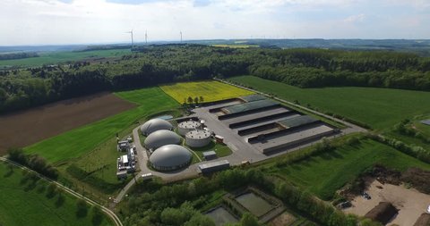 Aerial video of Biogas and solar power plant.