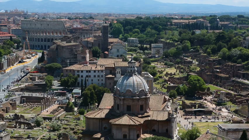 stunning beautiful view of the historical part. Rome the eternal city. Panorama of the main architectural landmarks. Bird's-eye fron the top from Altare della Patria ( Vittoriano ). video footage