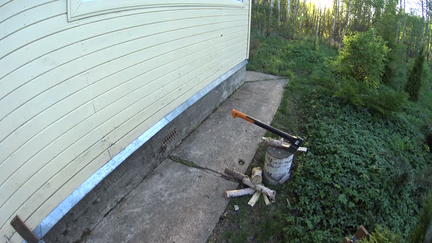 Young Woman Cuts, Makes Ax Blade Made Of Wood